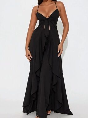 Flowy Black Sexy Tie-Front Women's maxi dress top pant set medium